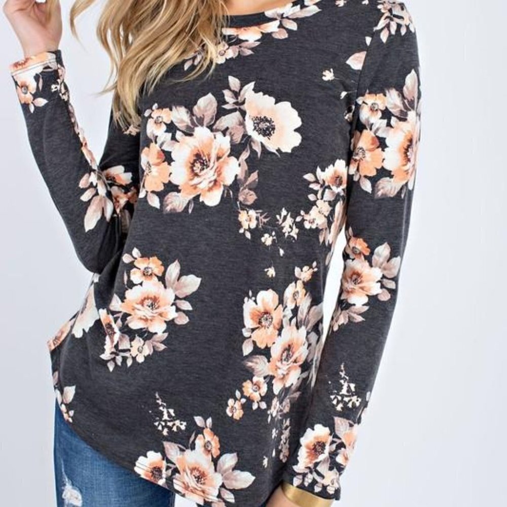 12 PM BY MON AMI Long-sleeve Floral Print French Terry Top Size Small NWT